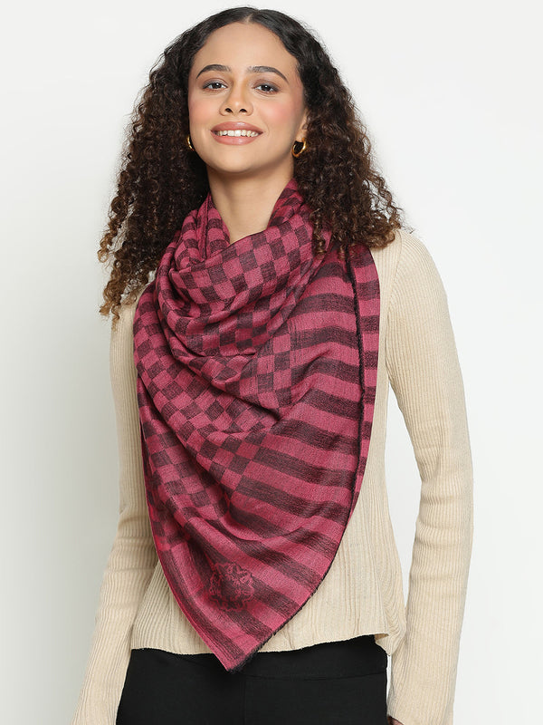 Maroon Checkered Weave wool Scarf