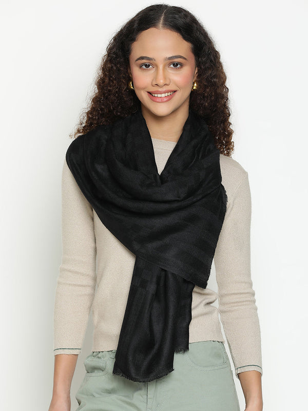 Black Checkered Weave Wool Scarf