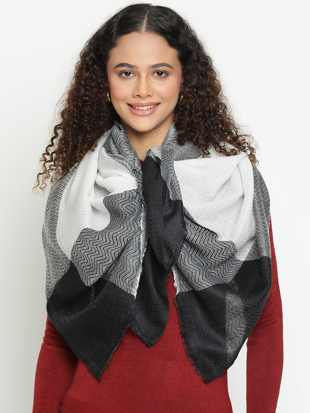 Premium Pure Wool Black Herringbone Stole– Unisex Office & Formal Wear