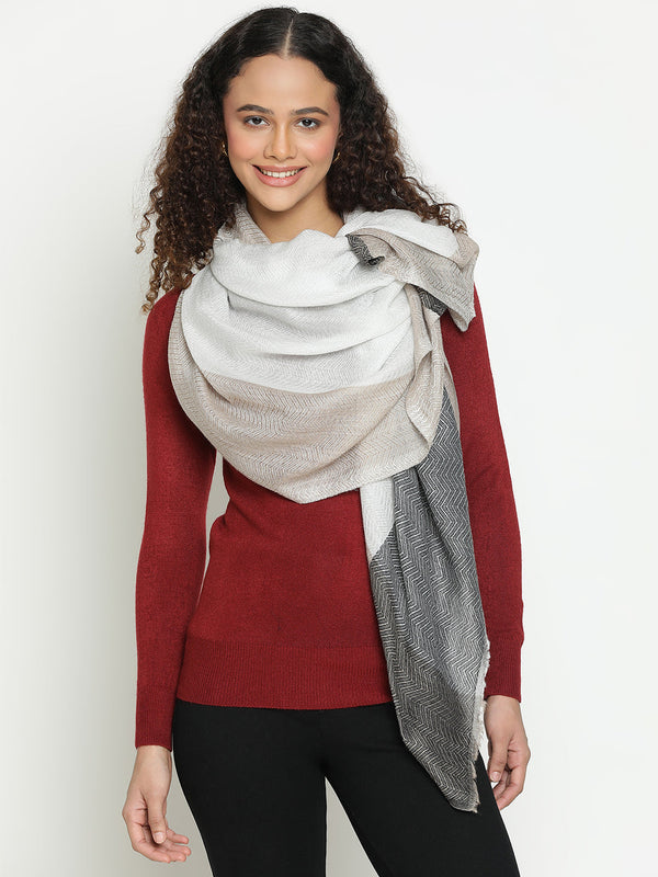 Beige Herringbone Wool Stole