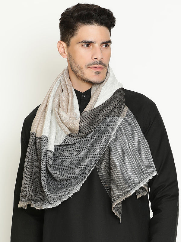 Ivory Black Herringbone Wool Muffler
