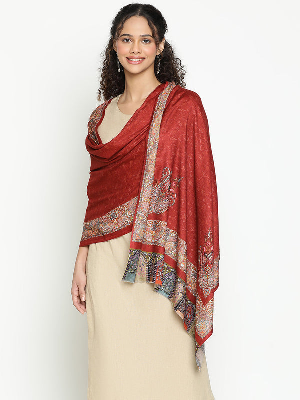 Printed Maroon Wool  Scarf