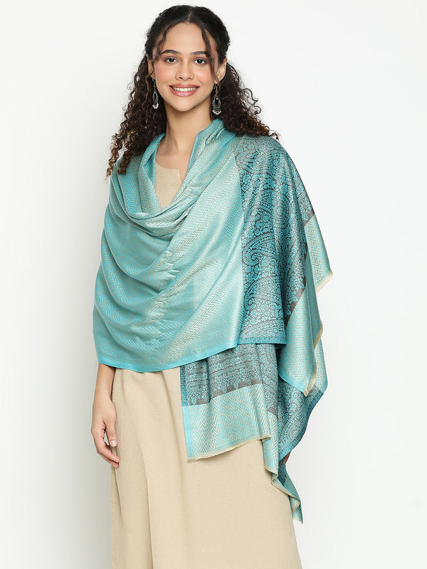 Blue Herringbone Weave Wool Stole