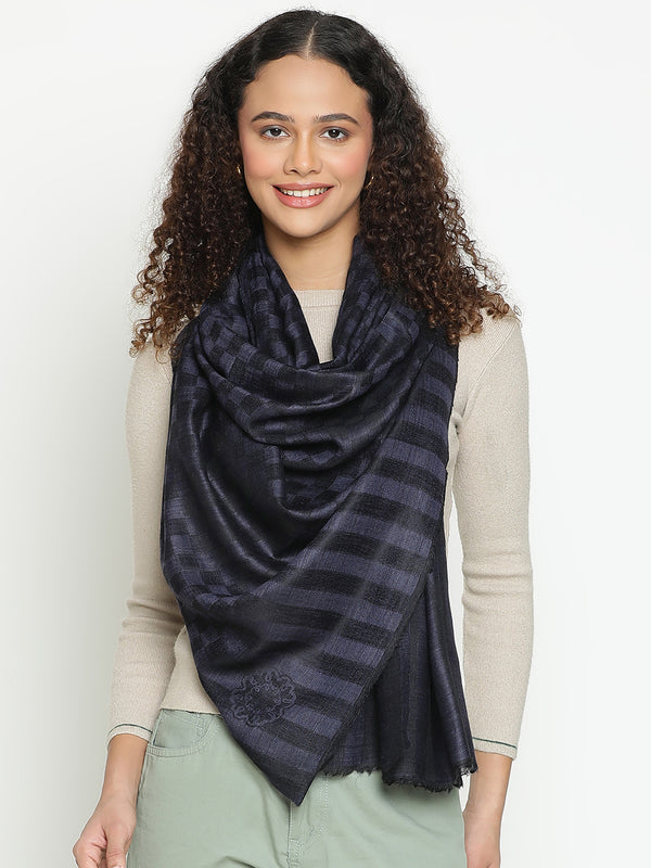 navy Checkered Weave wool Stole