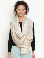 Contemporary Abstract Reversible Wool-Blend Toosh Ivory Stole for Women with Striped Border