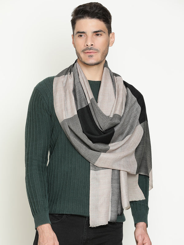 Grey Black checked wool stole