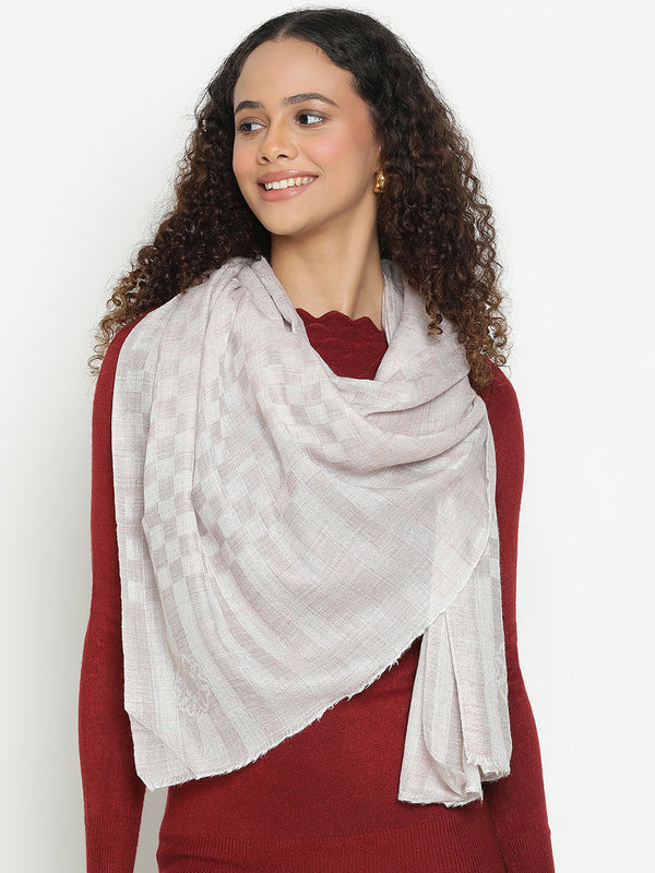 Ivory Checkered Weave Wool Scarf