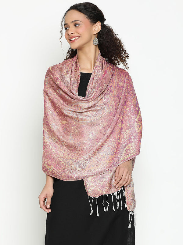 Printed Coral Red Wool Scarf
