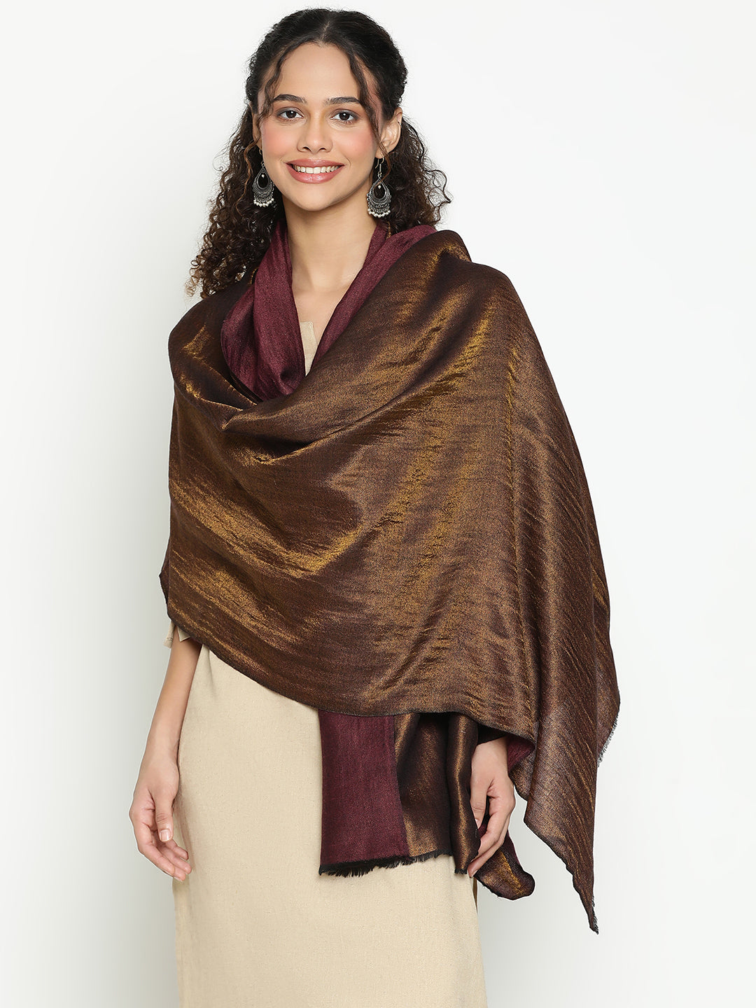 Reversible Zari Maroon Shade Cashmere Stole – Contemporary Festive Edit