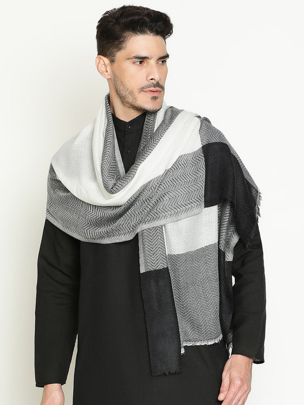 Black White Herringbone wool muffler