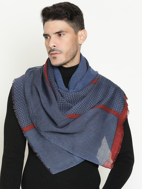 Printed Navy & Black wool muffler