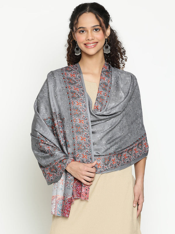 Printed Grey Wool Scarf