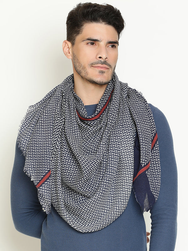 Navy Printed Herringbone wool muffler