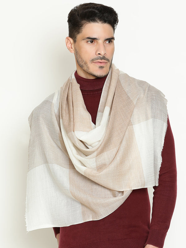 Beige white checked wool stole