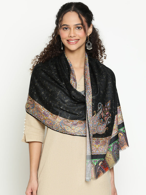 Midnight Black Wool Scarf