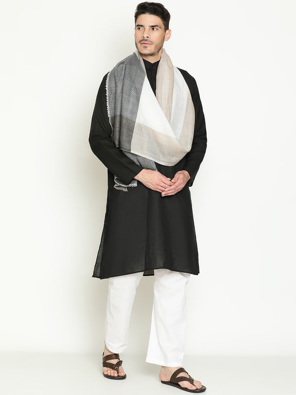 Ivory Black Herringbone Wool Muffler