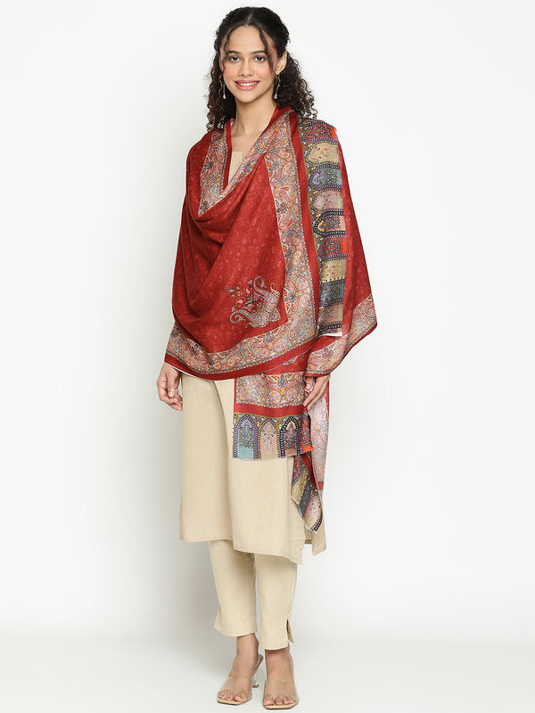 Printed Maroon Wool  Scarf