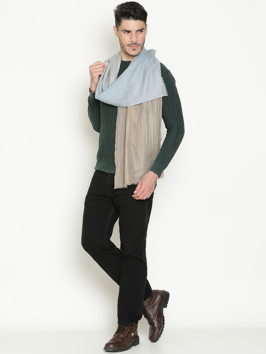 Ombre-Dyed Pure Cashmere Muffler – Light Blue and Toosh