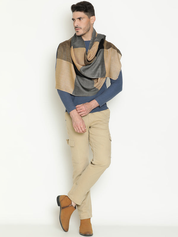 Mustard Big Check wool stole
