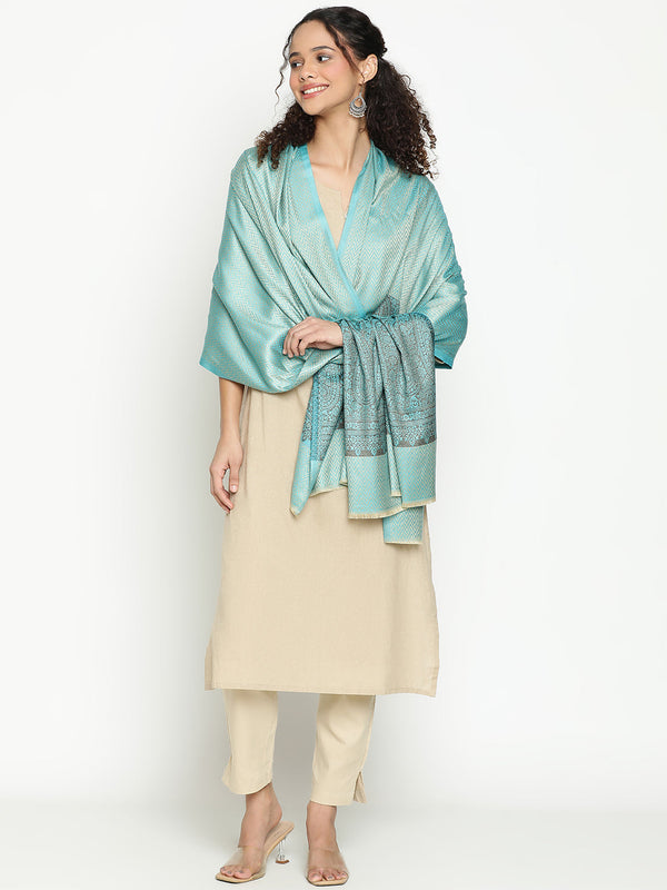 Blue Herringbone Weave Wool Stole