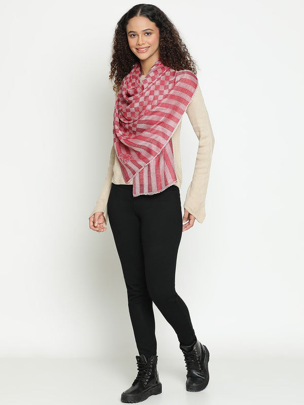 red Checkered Weave wool Stole