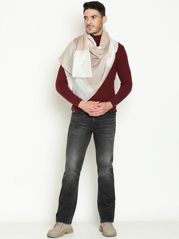 Beige white checked wool stole