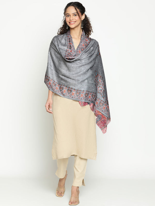 Printed Grey Wool Scarf