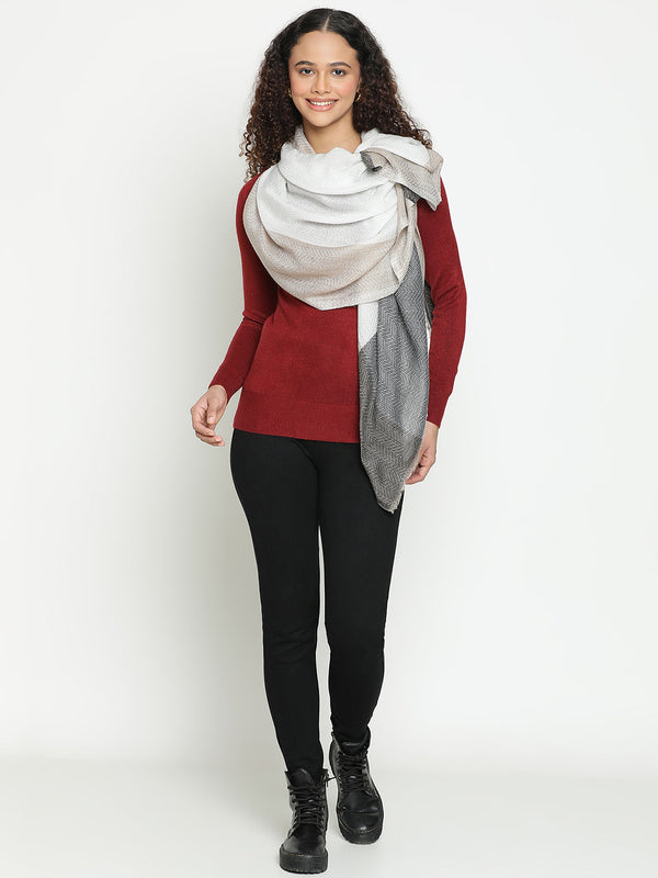 Beige Herringbone Wool Stole