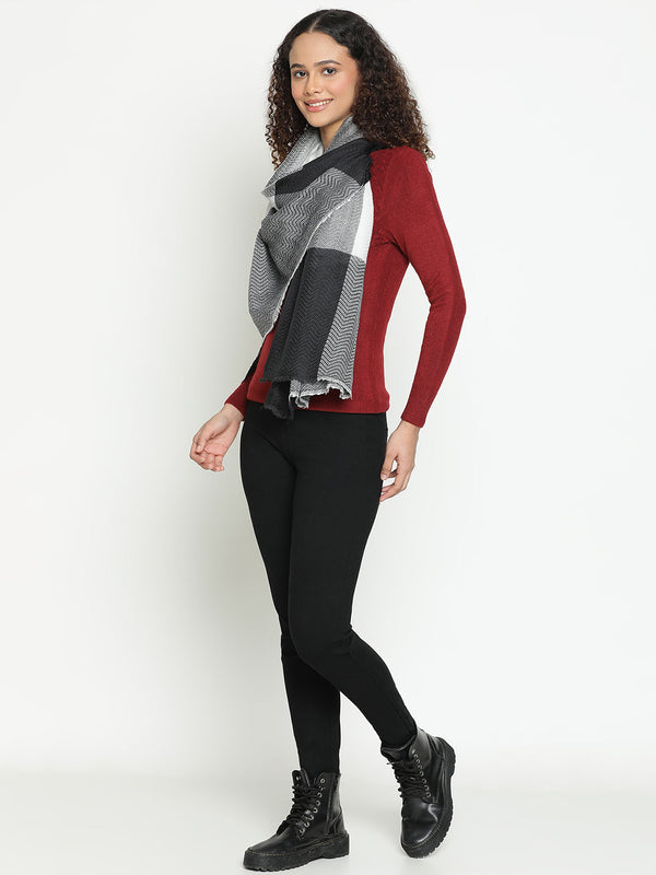 Black Herringbone Wool Stole