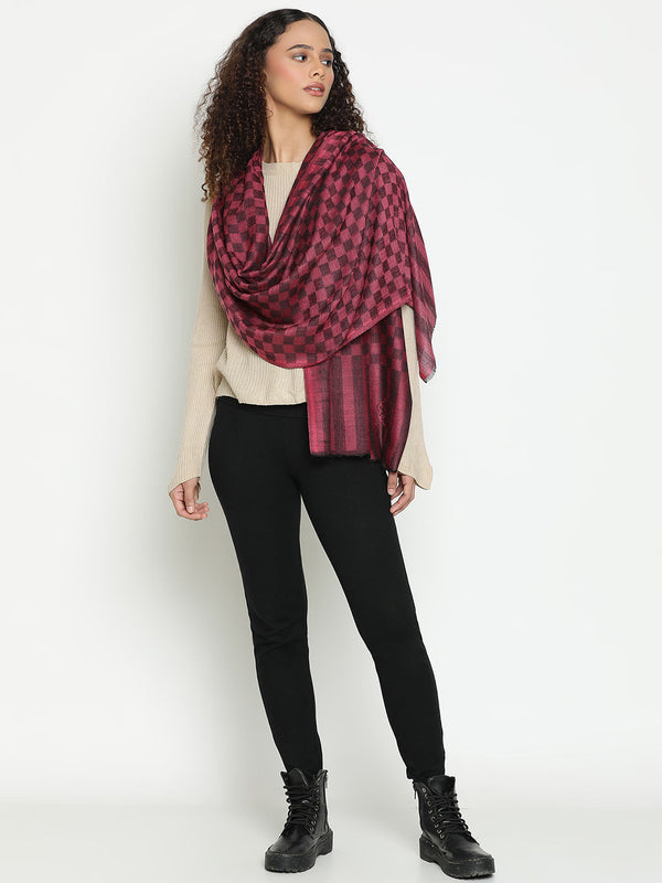 Maroon Checkered Weave wool Scarf