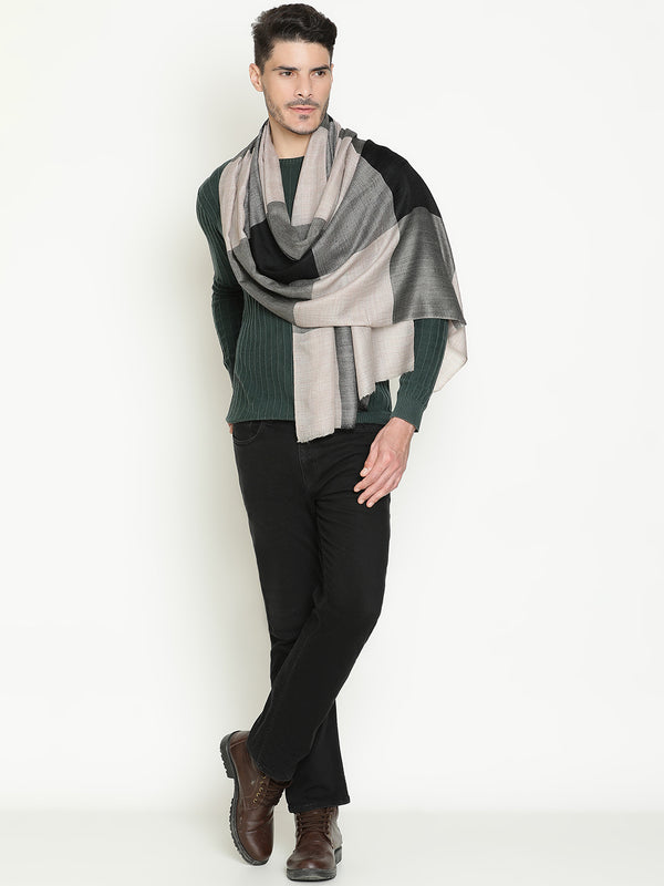 Grey Black checked wool stole
