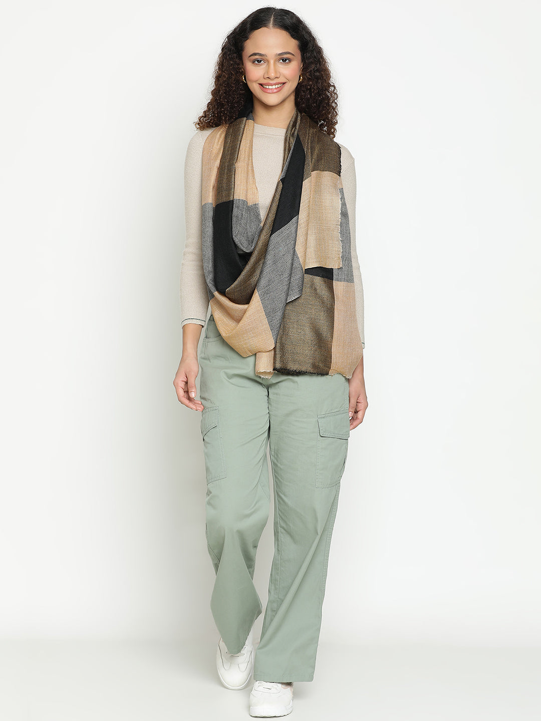 Luxury Big-Check Vibrant Mustard Wool-Cashmere Stole