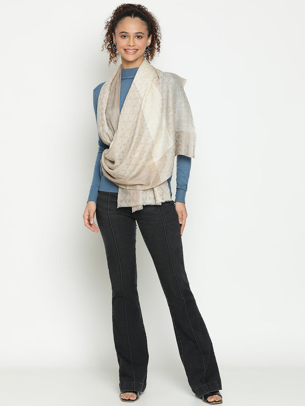 Beige Weave with Border cashmere stole