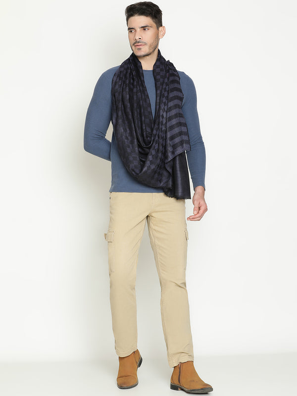Blue Checkered Weave wool muffler