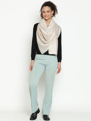 Contemporary Abstract Reversible Wool-Blend Toosh Ivory Stole for Women with Striped Border