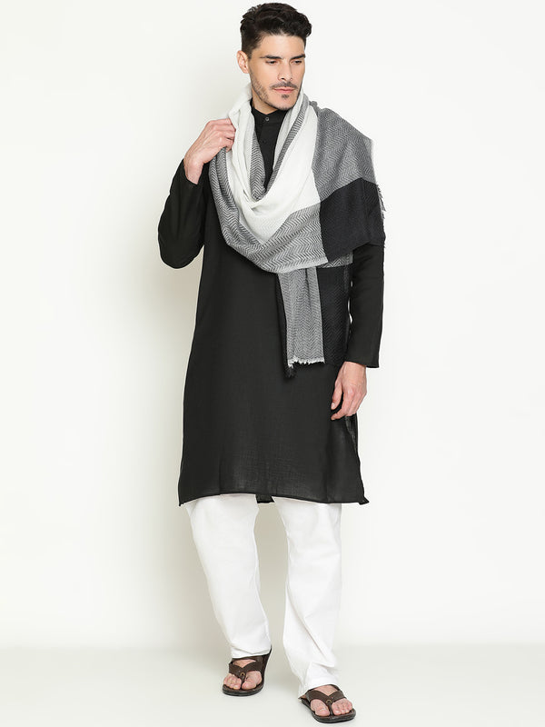Black White Herringbone wool muffler