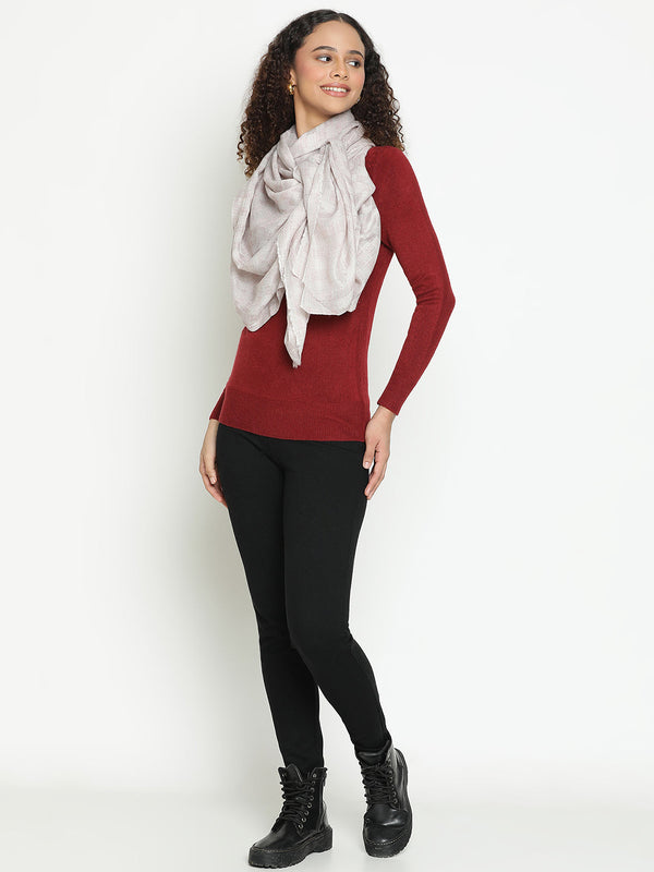 Ivory Checkered Weave Wool Scarf