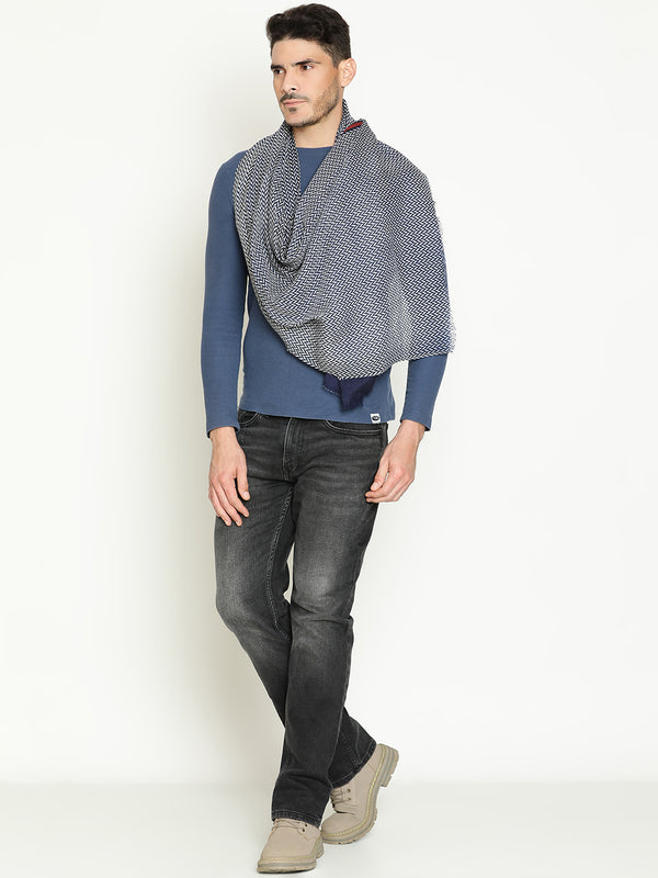 Navy Printed Herringbone wool muffler