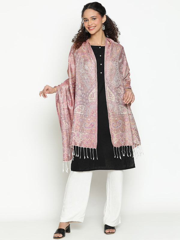 Printed Coral Red Wool Scarf