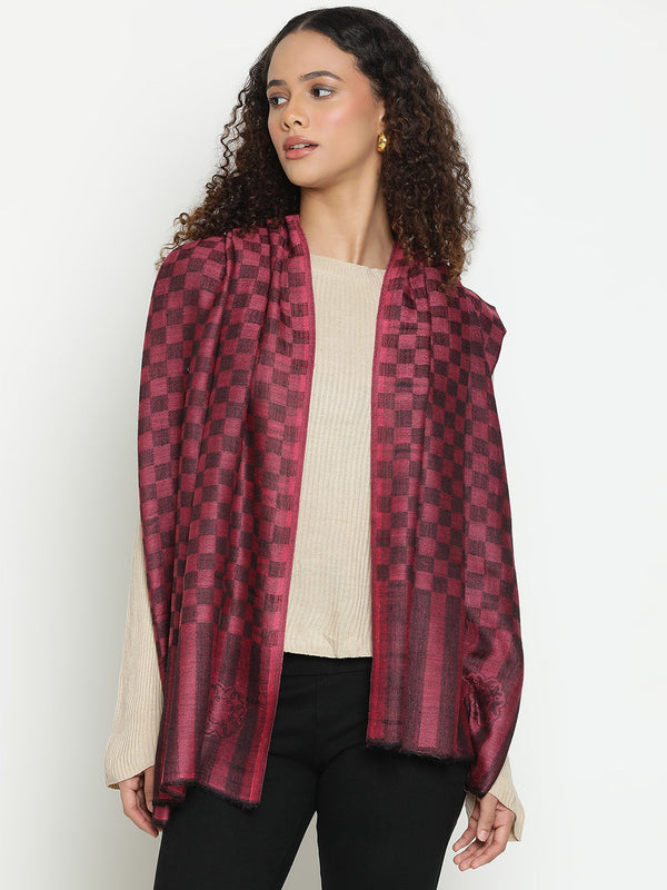 Maroon Checkered Weave wool Scarf