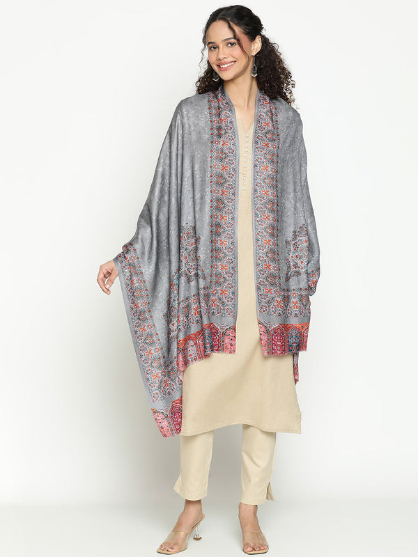 Printed Grey Wool Scarf