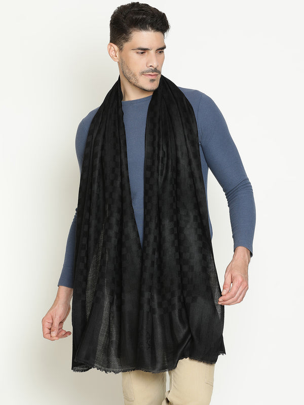 Black Checkered Weave wool muffler