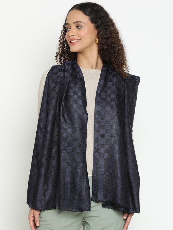 navy Checkered Weave wool Stole