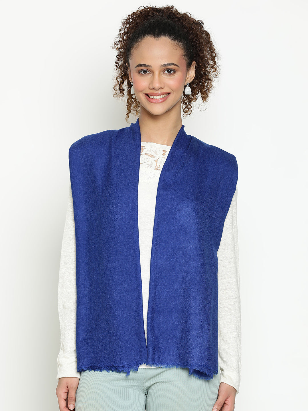Blue Diamond Weave Wool Scarf