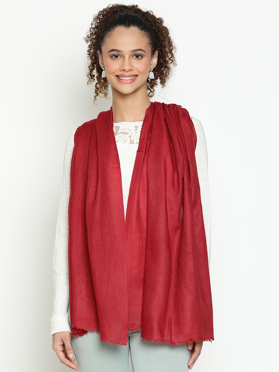 Maroon Diamond Weave Wool Scarf