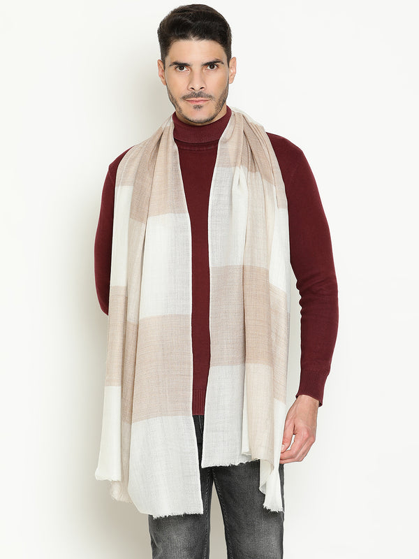 Beige white checked wool stole