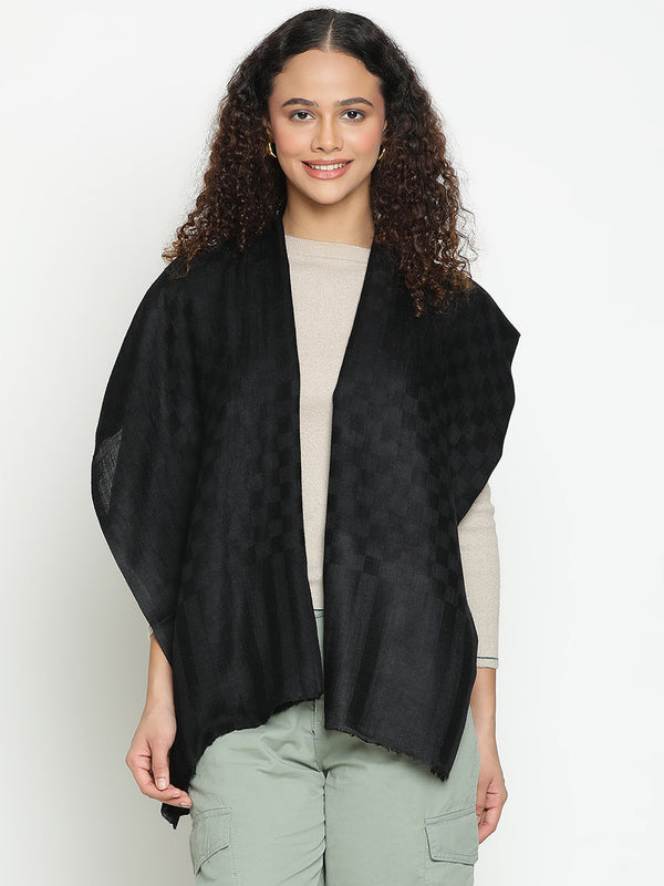 Black Checkered Weave Wool Scarf