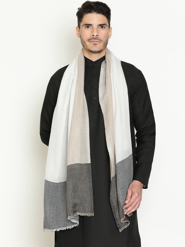 Ivory Black Herringbone Wool Muffler