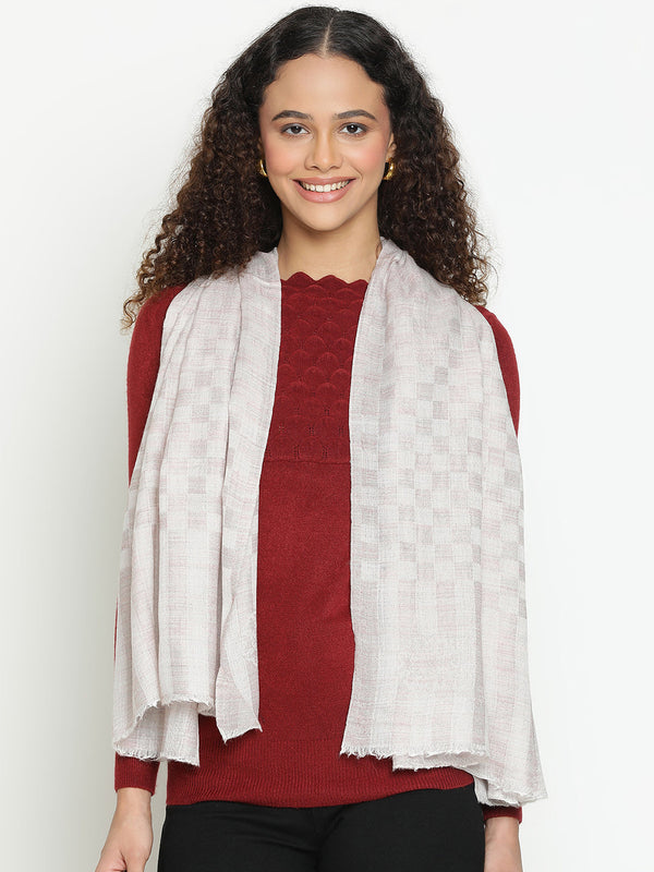 Ivory Checkered Weave Wool Scarf