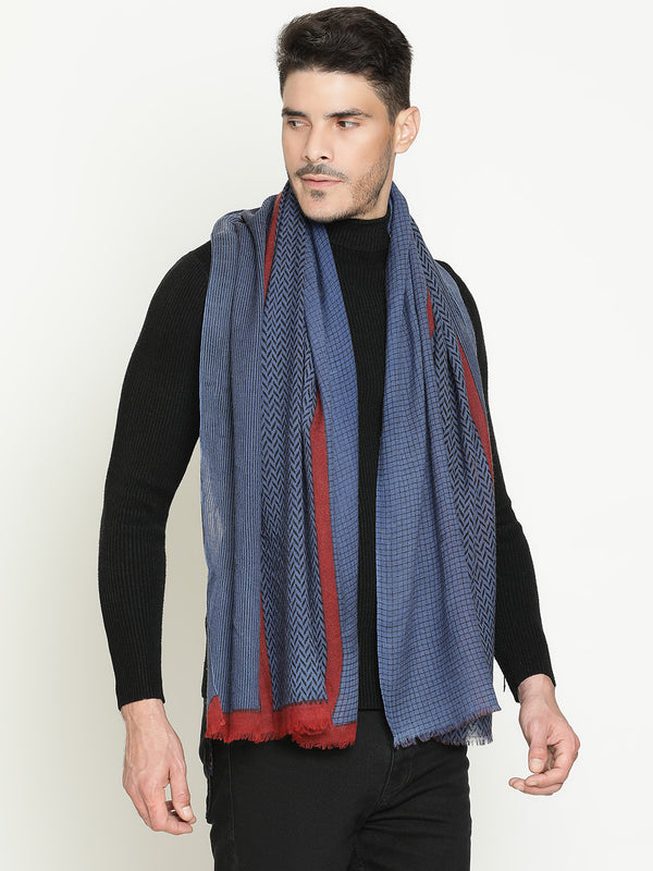 Printed Navy & Black wool muffler